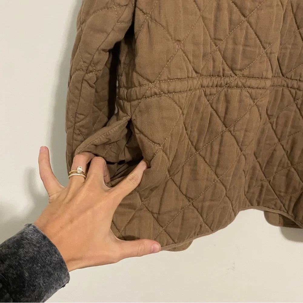 J. Crew Tan Quilted Snap Button Jacket size Small